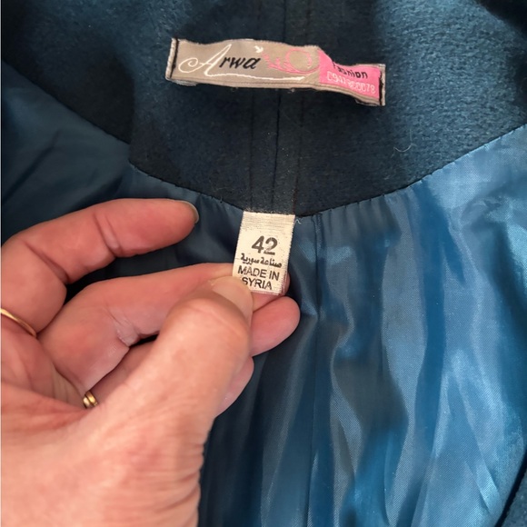 Women’s Vintage Arwa Made in Syria Wool Leather Long Zip Button Front Coat 42 (6 - Picture 13 of 14